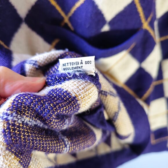 Dana Buchman Purple/Cream/Gold Wool Argyle V-neck Sweater Medium - Picture 5 of 9